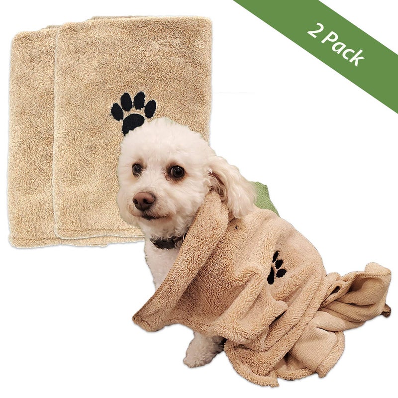 Zelica Dog Bath Drying Towels | Super Absorbent Shower Towels for Small Pet Dogs | Cute Light Brown Dog Towel | 34â€ x 25â€ (2 Pack) - Image 4